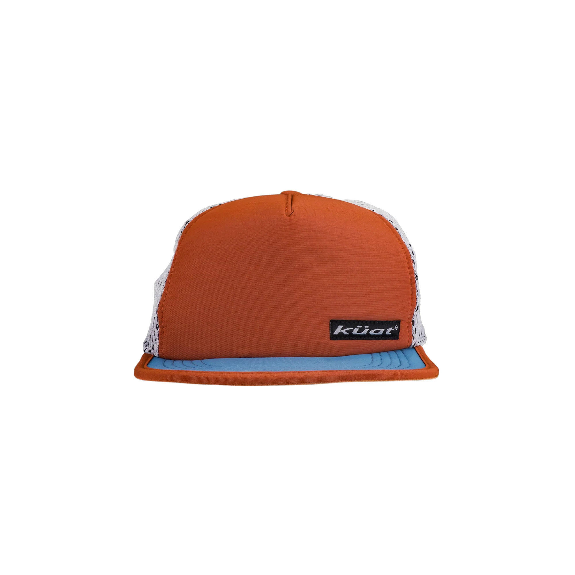 5 Panel Foam Trucker Hat Orange with Black Kuat Label - Image 2